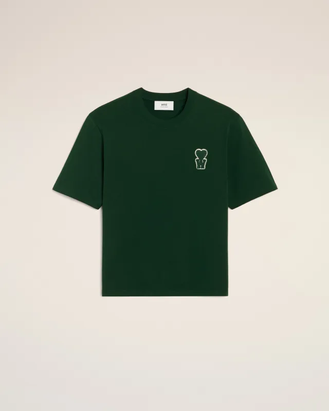 T-shirt Vert Coupe Boxy En Coton Avec Patch made by Ami