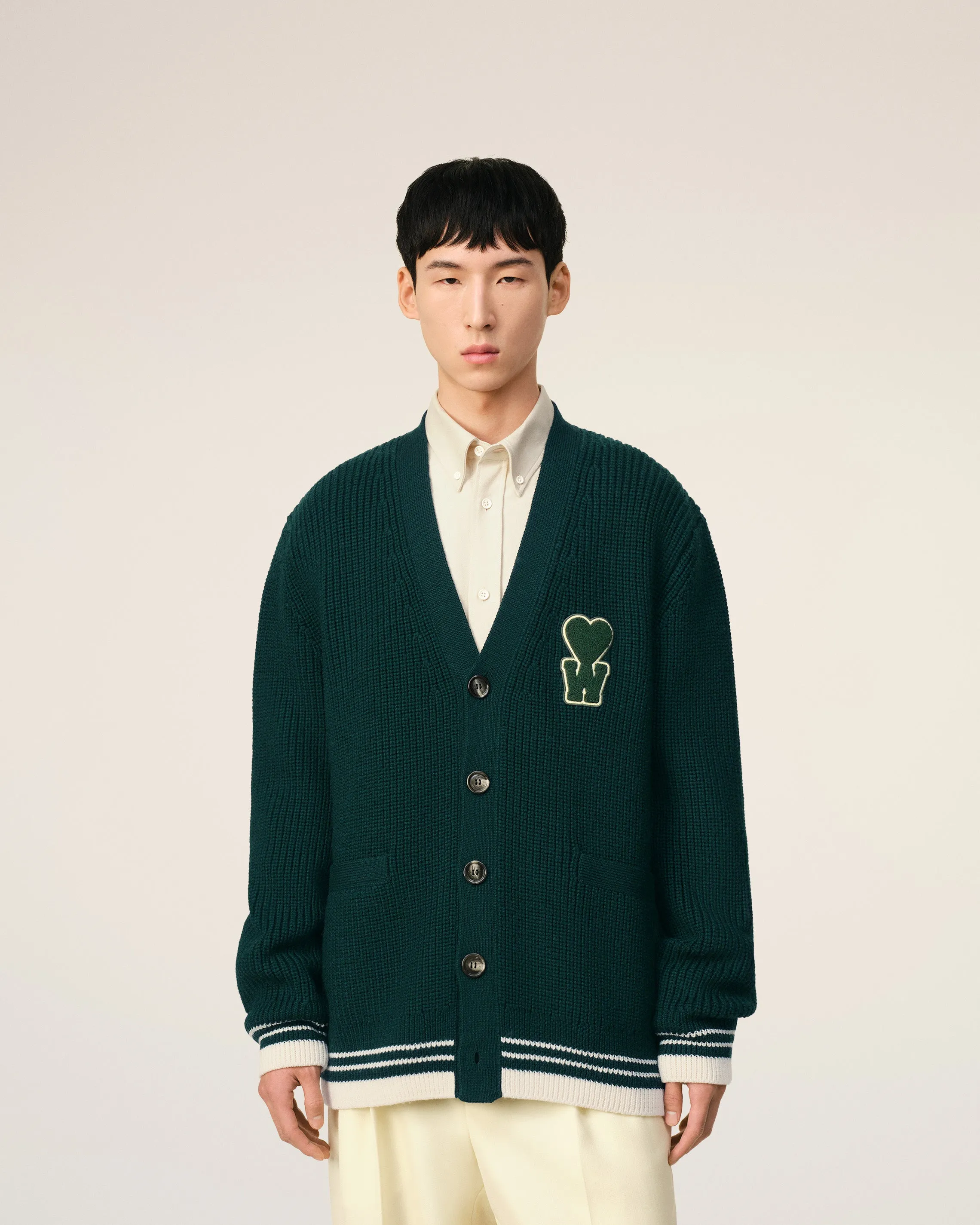 Cardigan A Côtes Vert En Laine Avec Patch sold by Ami product image thumbnail 3