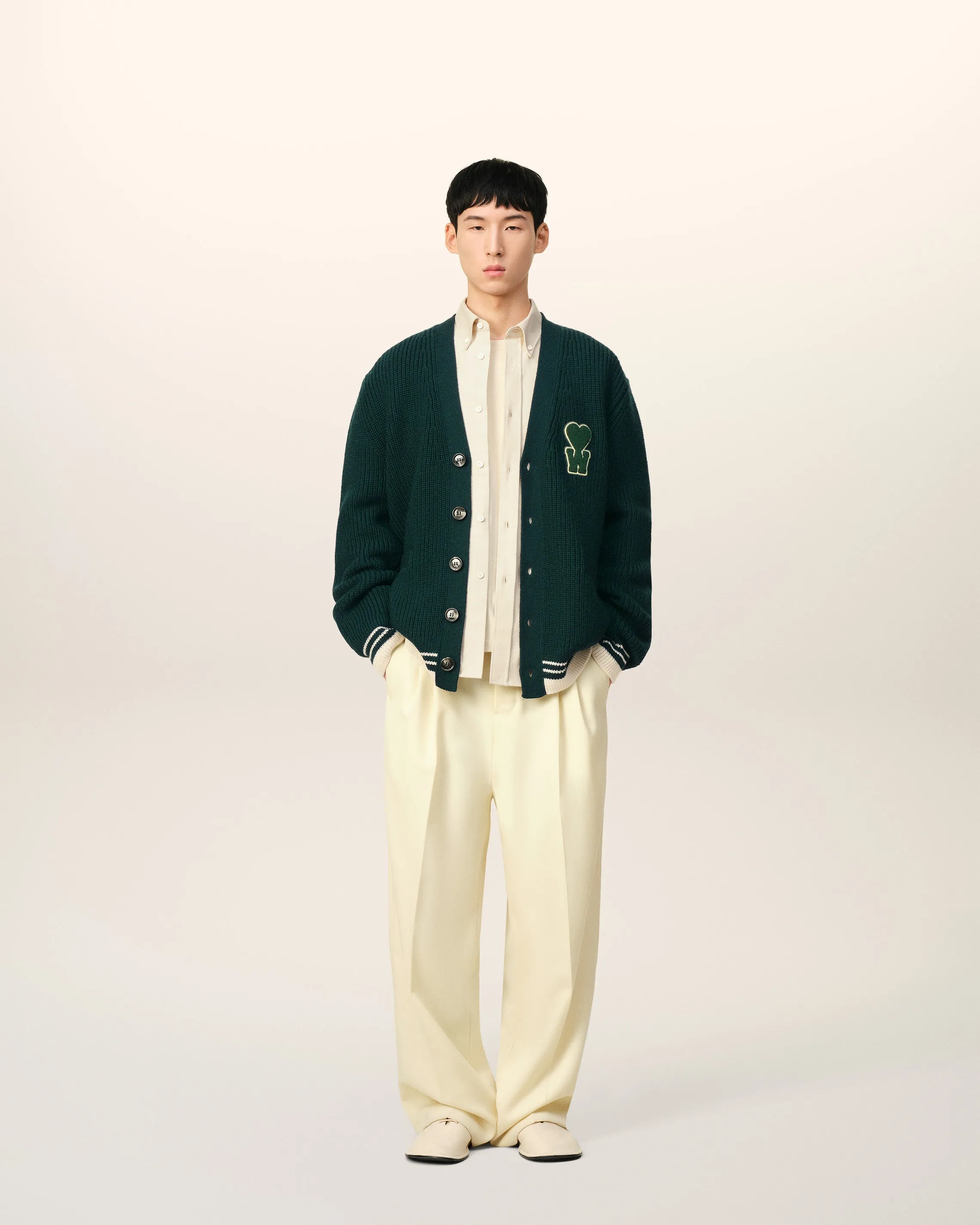 Cardigan A Côtes Vert En Laine Avec Patch sold by Ami product image thumbnail 2