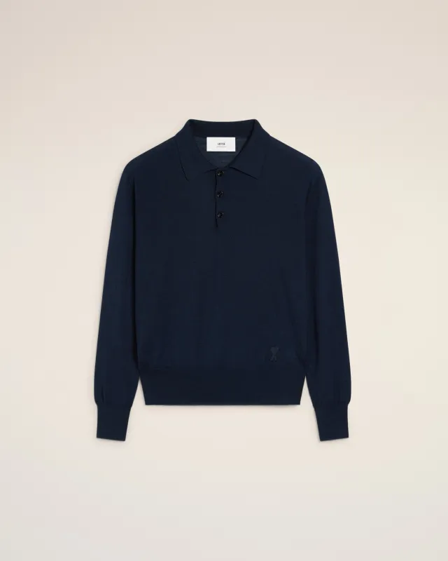 Polo Bleu Marine Ami de Coeur Ton Sur Ton En Laine sold by Ami