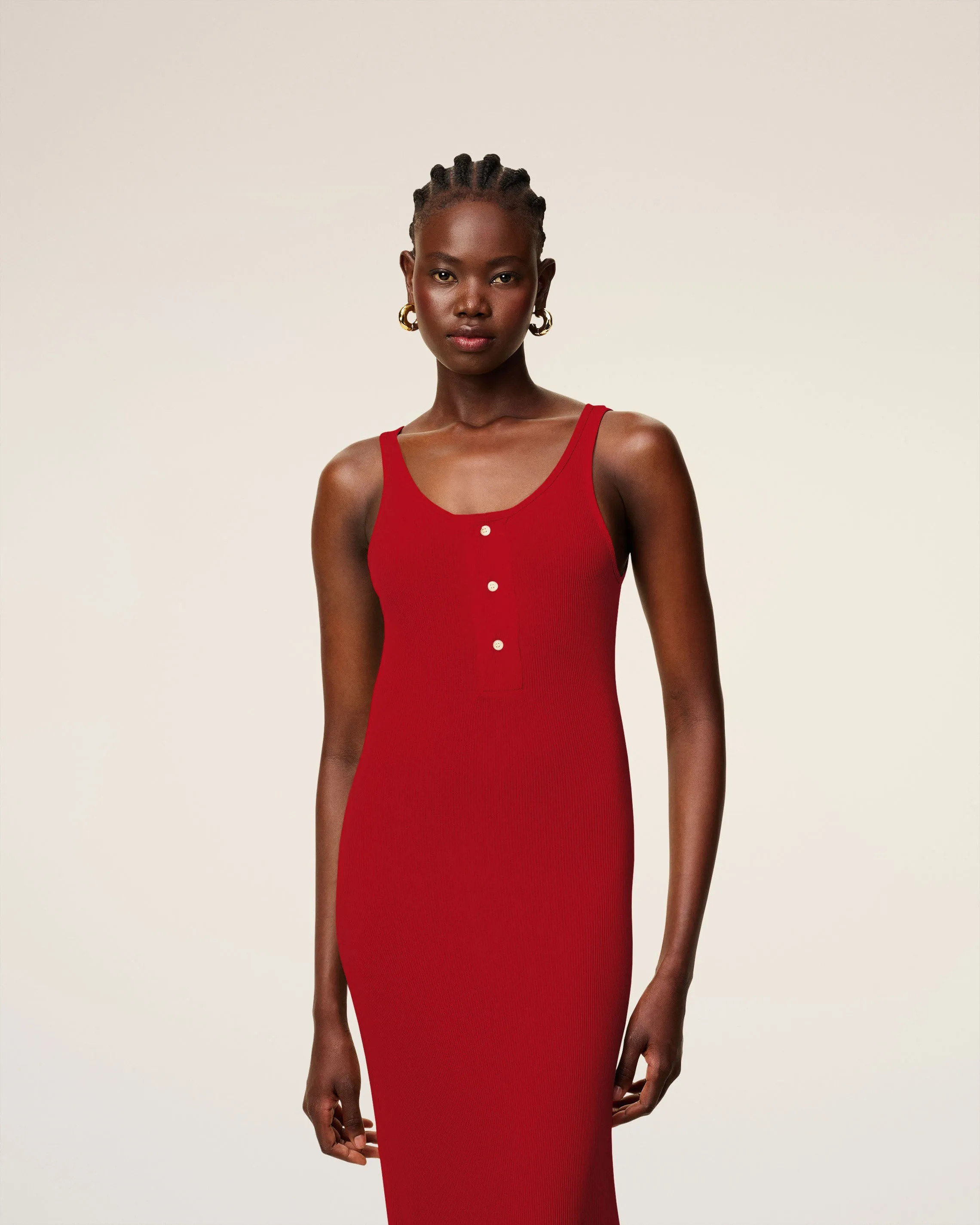 Longue Robe Débardeur Rouge En Jersey Côtelé Léger sold by Ami product image thumbnail 3