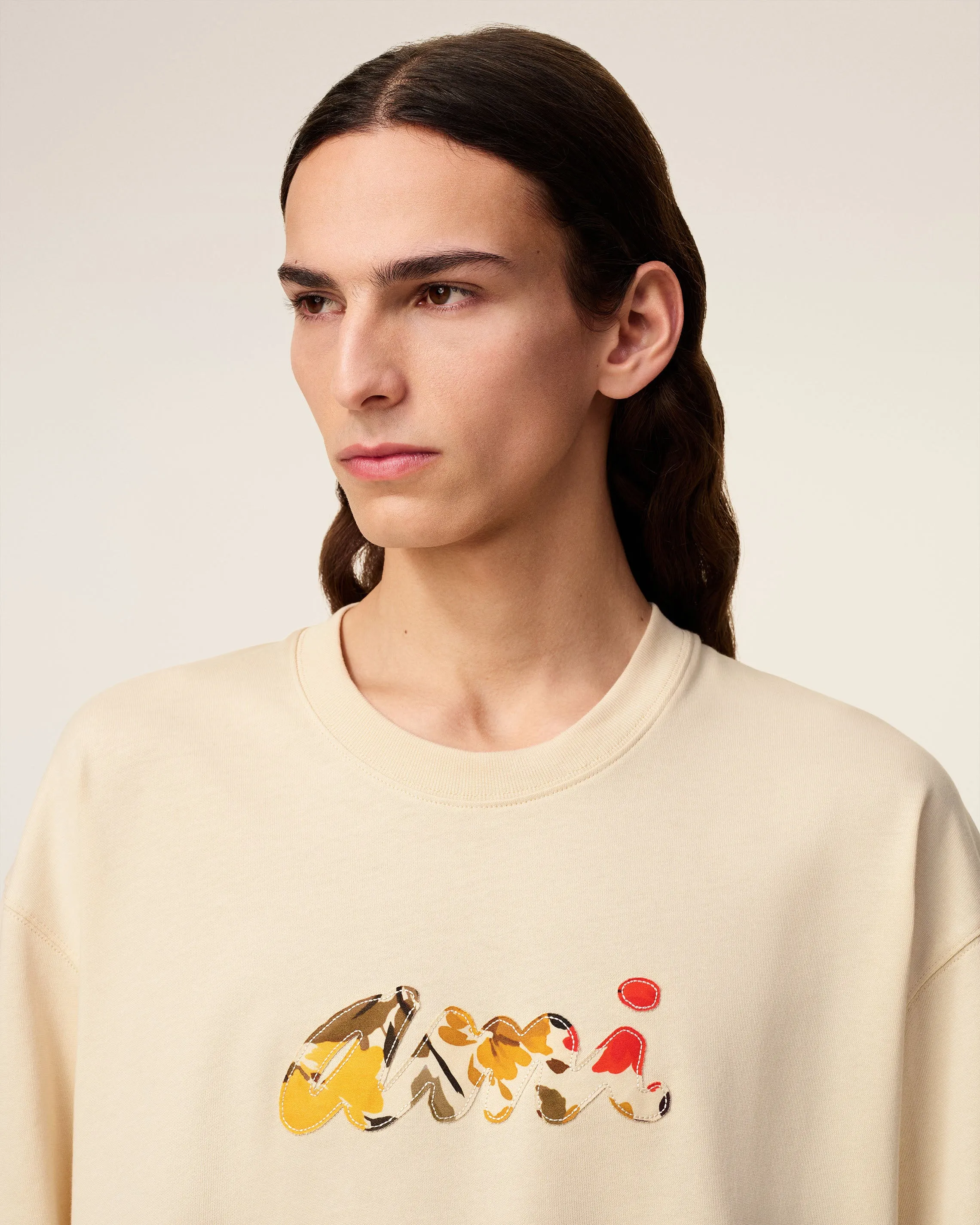 T-Shirt Beige En Coton Avec Patch Ami Fleuri sold by Ami product image thumbnail 4