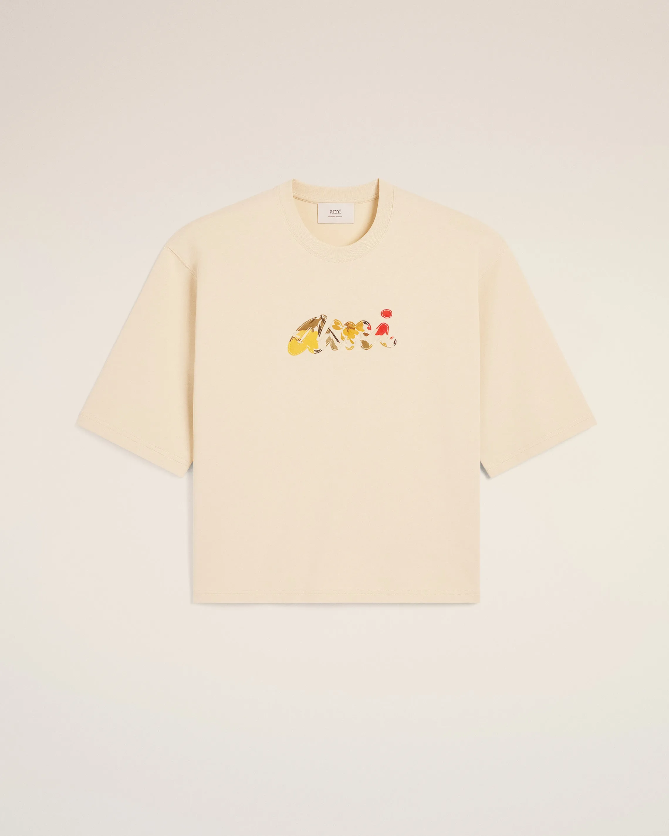 T-Shirt Beige En Coton Avec Patch Ami Fleuri sold by Ami