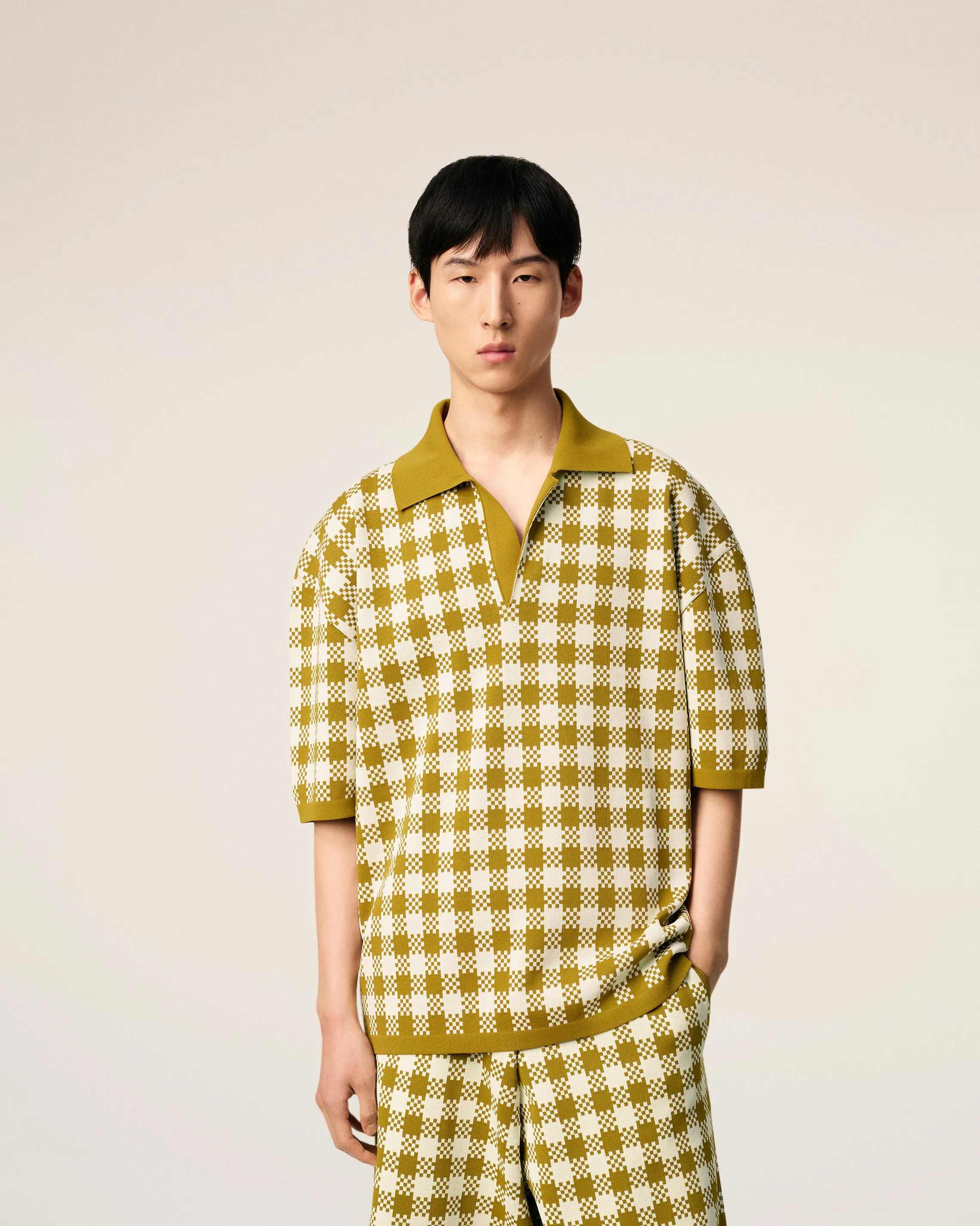 Polo Blanc Et Jaune Moutarde Vichy À Manches Courtes sold by Ami product image thumbnail 3