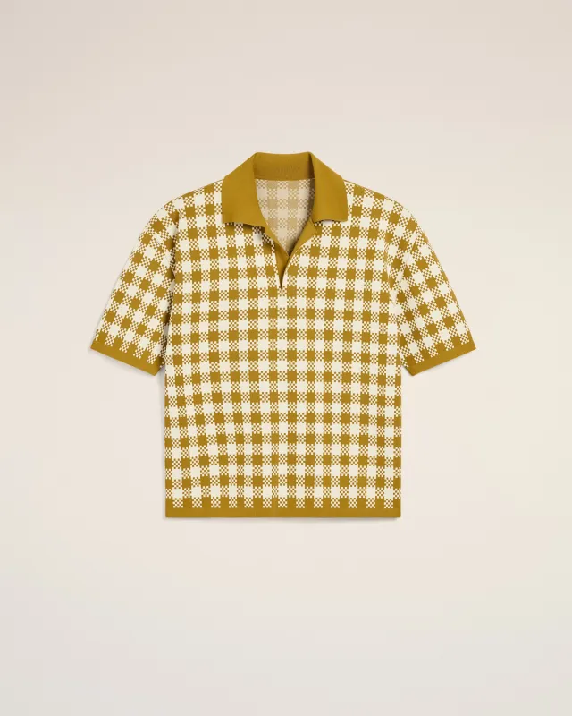 Polo Blanc Et Jaune Moutarde Vichy À Manches Courtes made by Ami