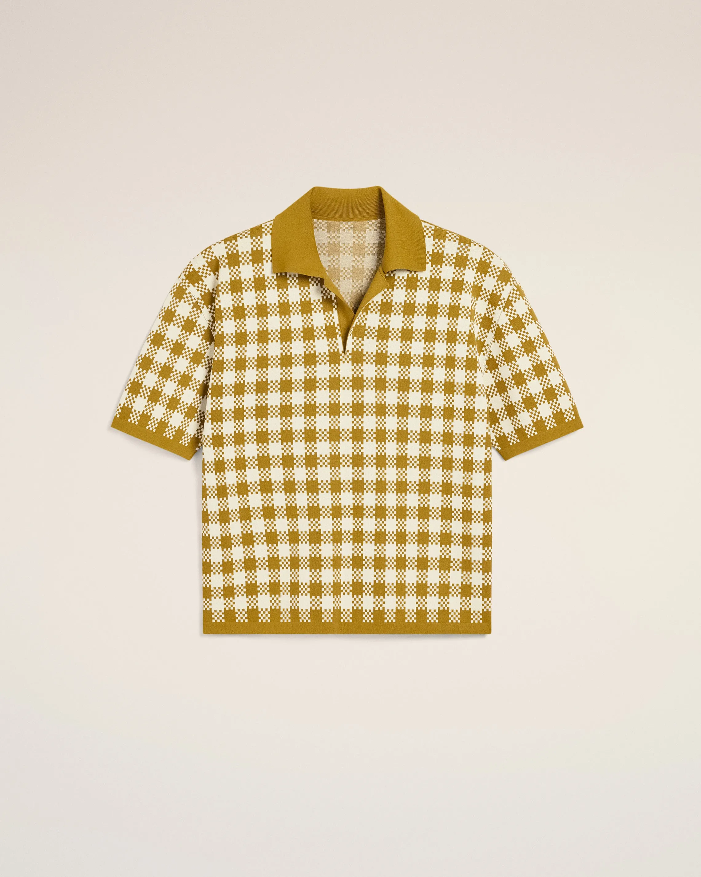 Polo Blanc Et Jaune Moutarde Vichy À Manches Courtes sold by Ami