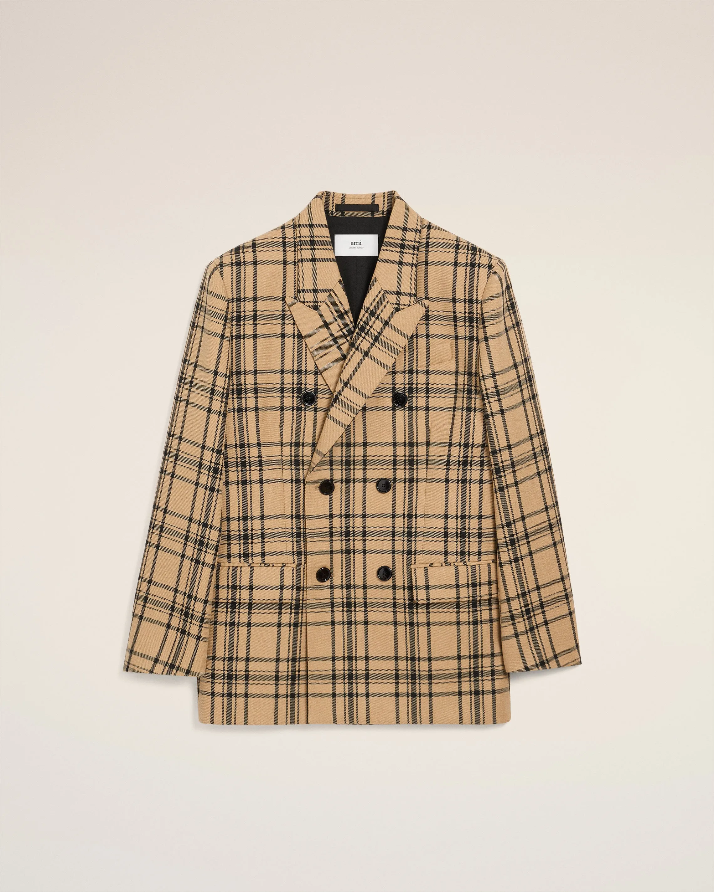 Veste Marron Loose Croisée A Carreaux En Laine sold by Ami