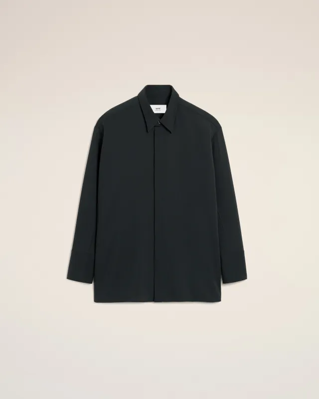 Chemise Noire Longue Oversize En Laine sold by Ami