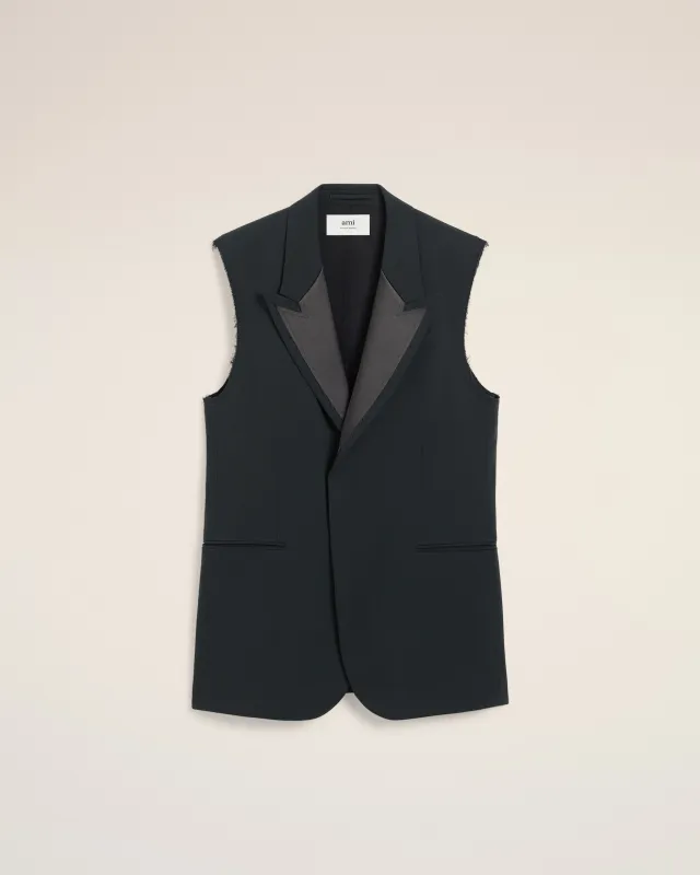 Veste Noire De Smoking Sans Manches En Laine sold by Ami