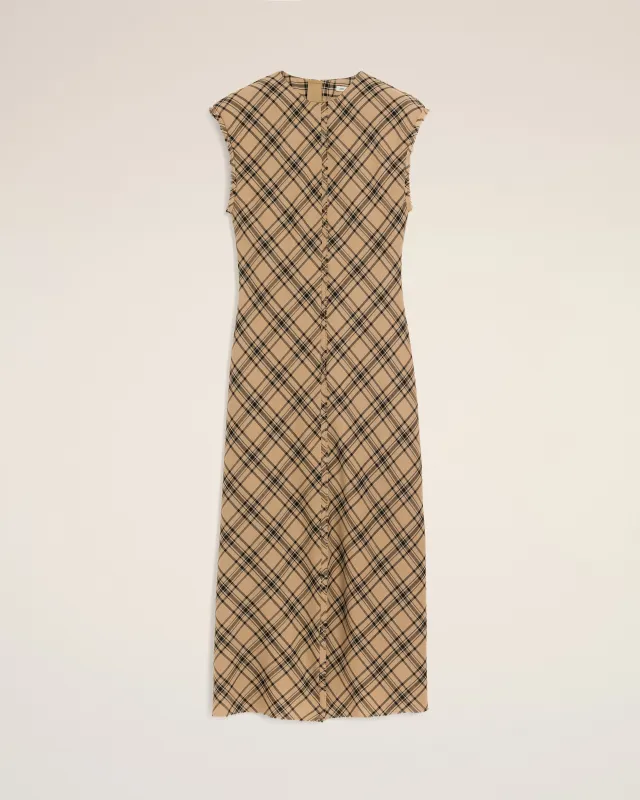 Robe Marron Longue A Carreaux En Laine sold by Ami