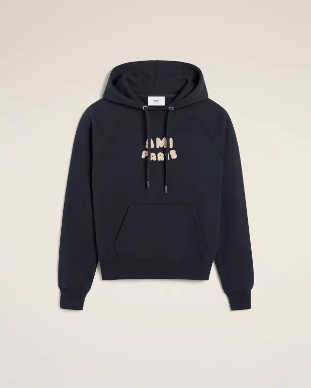 Hoodie Bleu Marine Patch Ami Paris En Coton sold by Ami