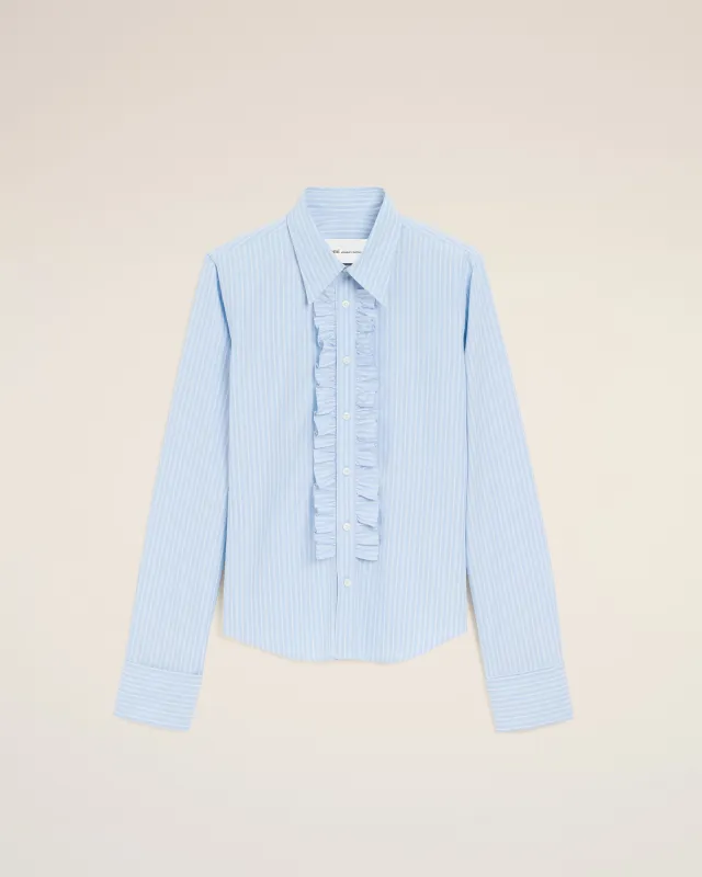 Chemise Jabot Bleu Ajustée Manches Longues en Coton sold by Ami