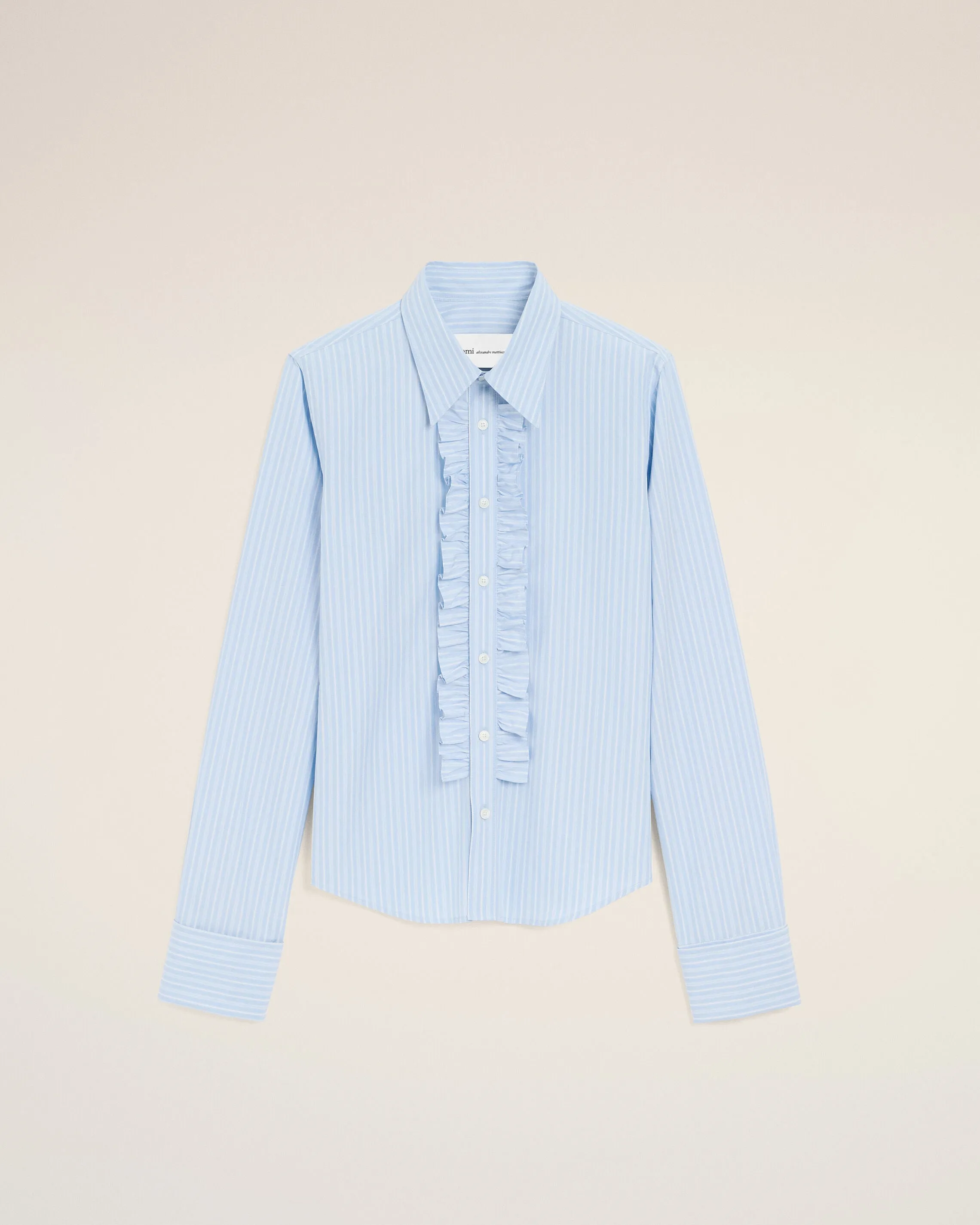 Chemise Jabot Bleu Ajustée Manches Longues en Coton sold by Ami