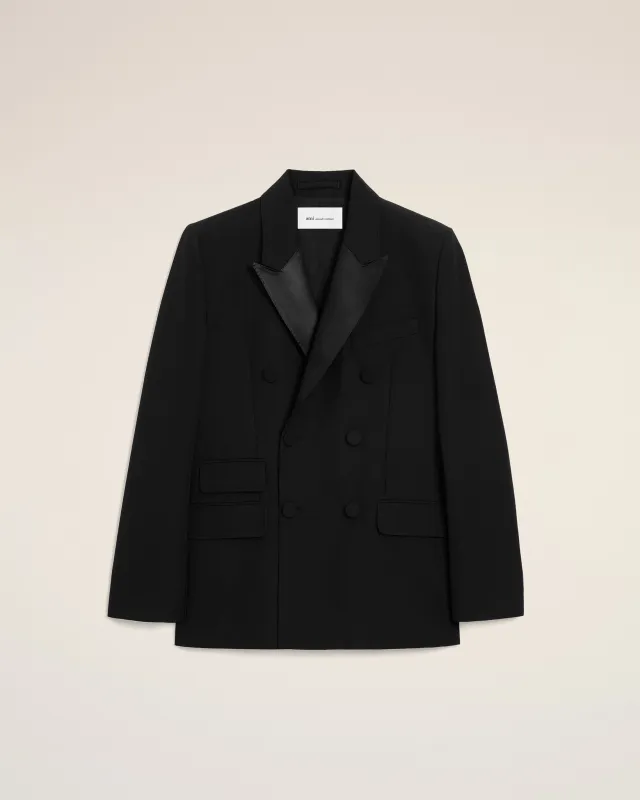 Veste Smocking Droite Double Boutonnage Noire en Laine Vierge sold by Ami