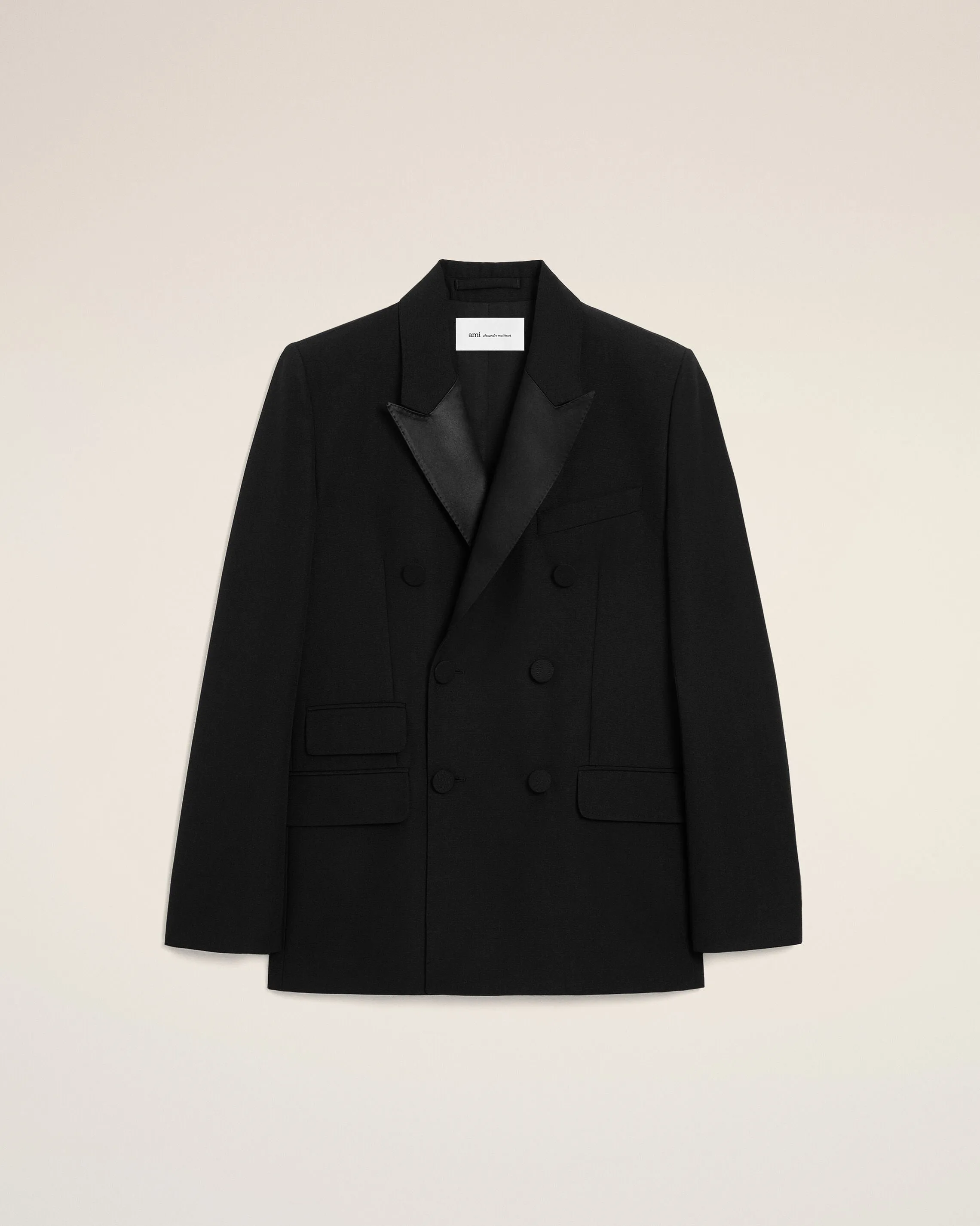 Veste Smocking Droite Double Boutonnage Noire en Laine Vierge sold by Ami