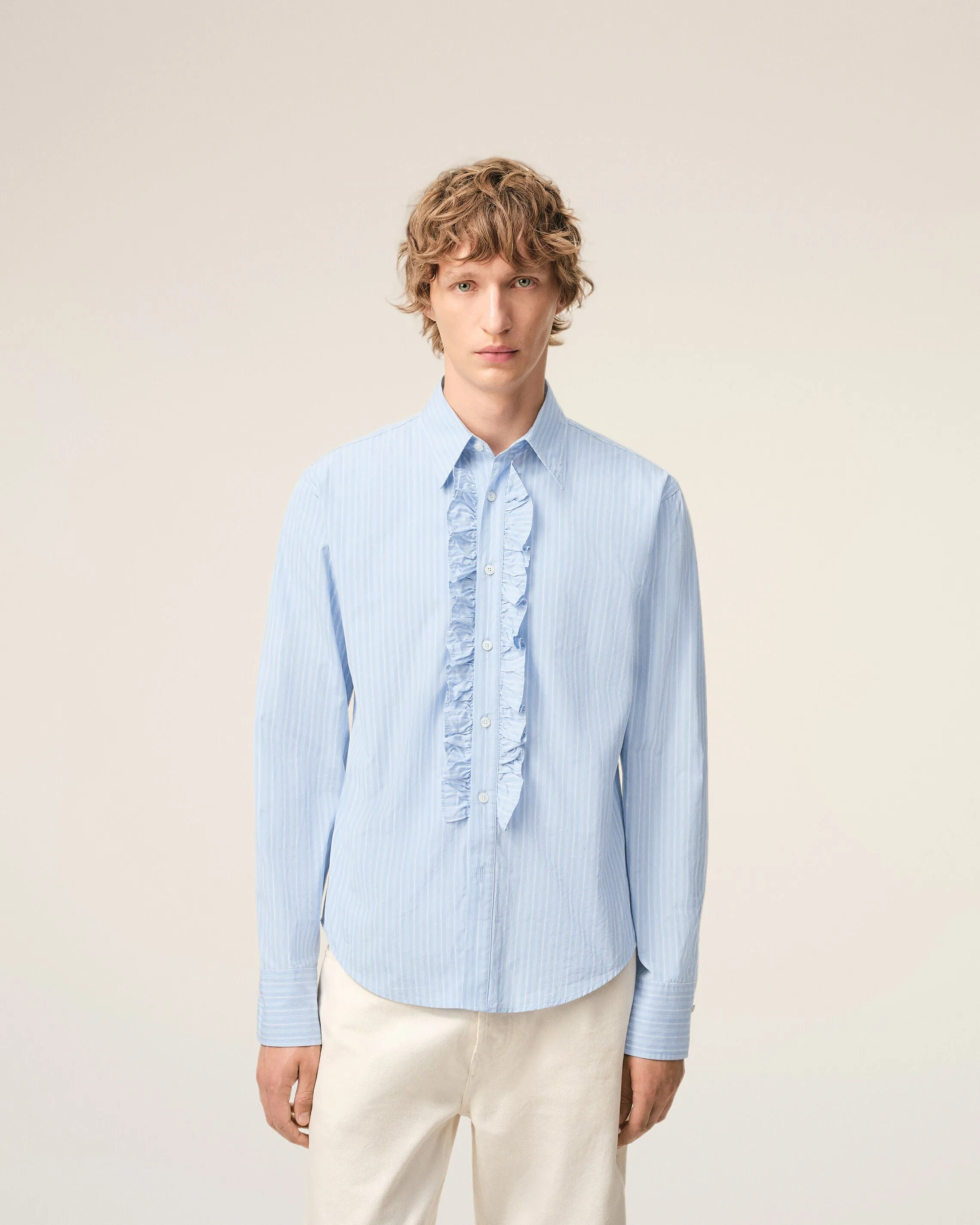 Chemise Jabot Bleu Ajustée Manches Longues en Coton sold by Ami product image thumbnail 3