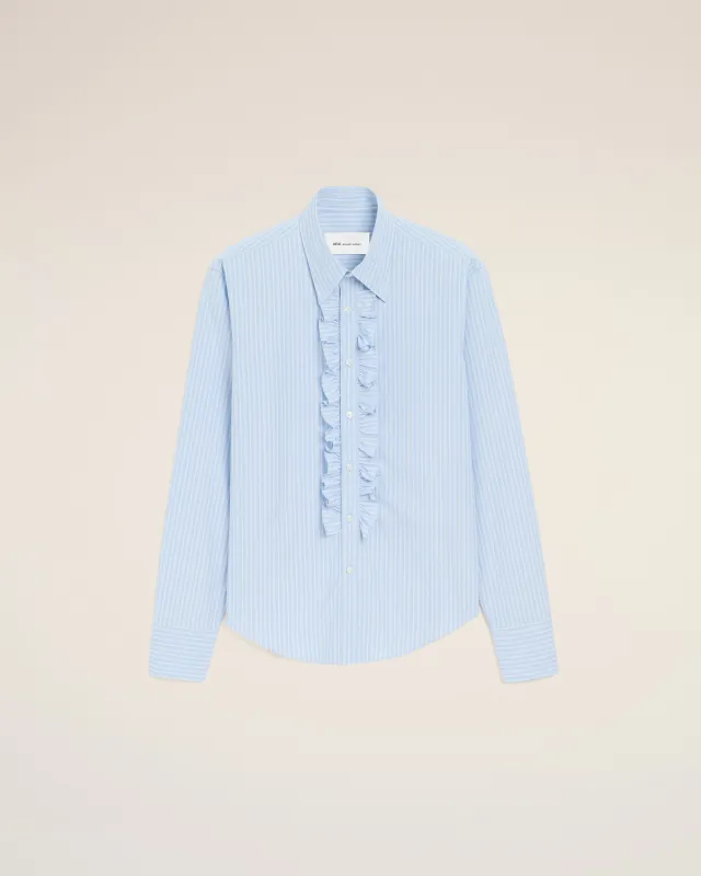 Chemise Jabot Bleu Ajustée Manches Longues en Coton sold by Ami