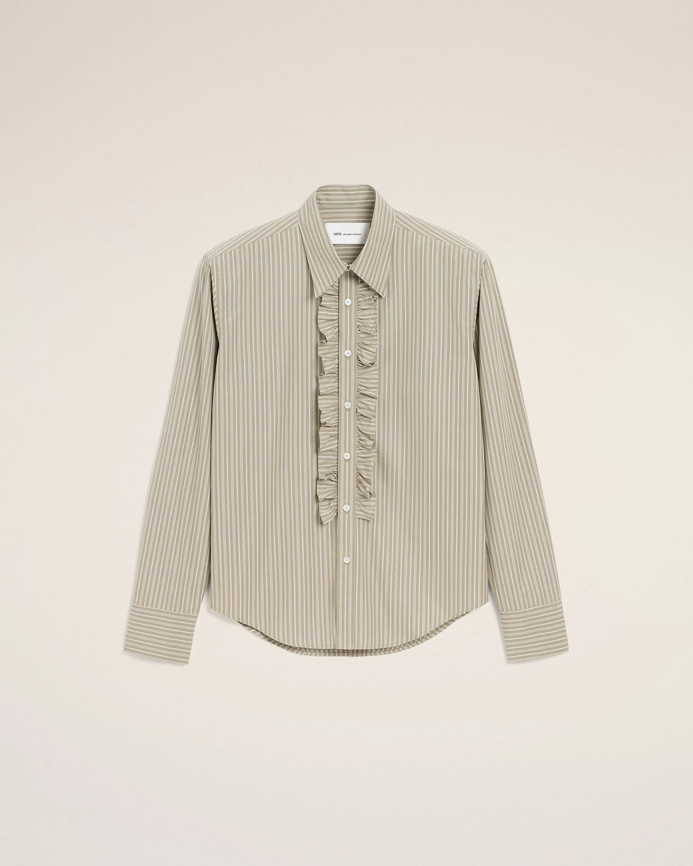 Chemise Jabot Beige Ajustée Manches Longues en Coton sold by Ami