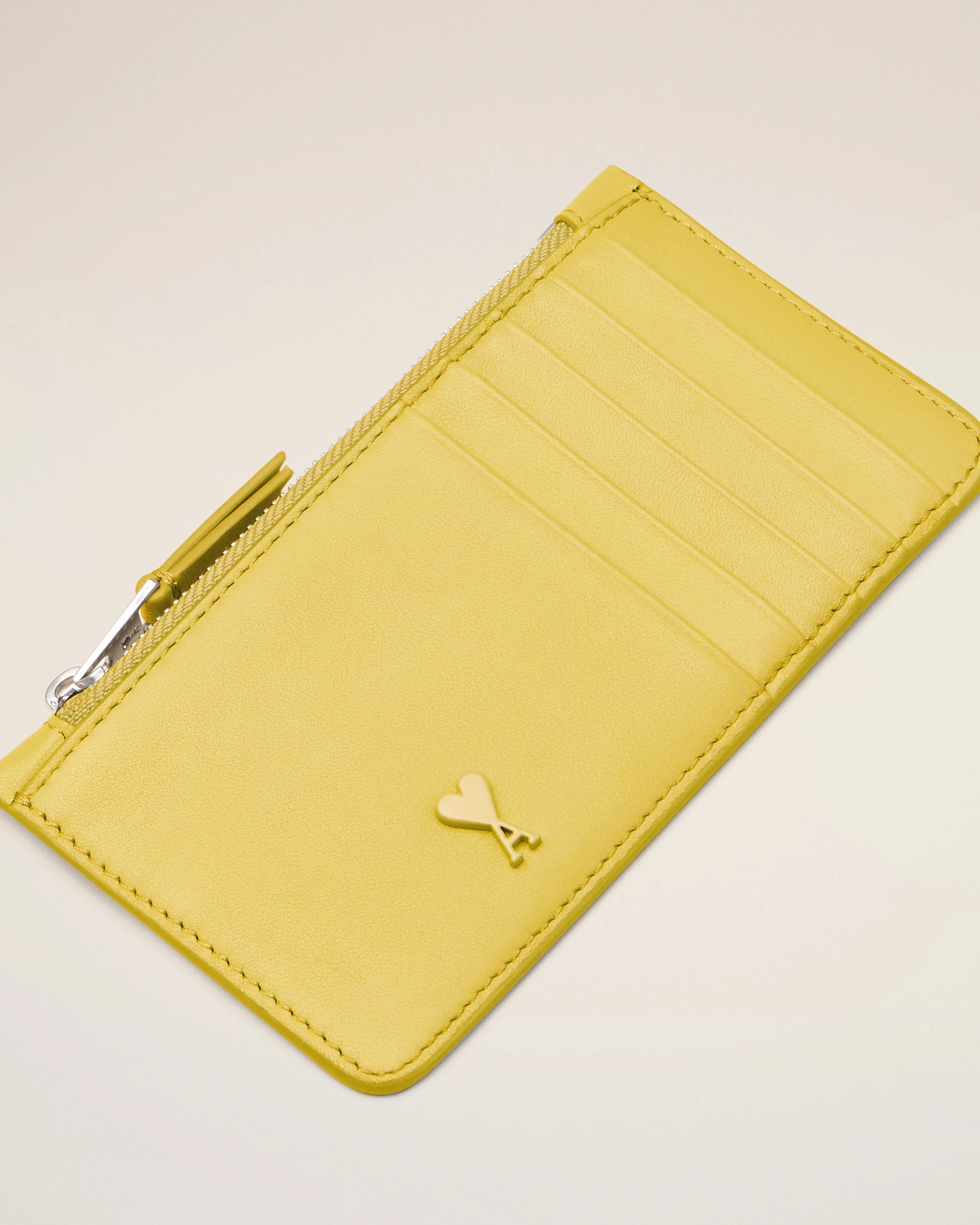 Porte-Cartes Zippé Ami De Coeur Jaune en Cuir De Vachette sold by Ami product image thumbnail 3