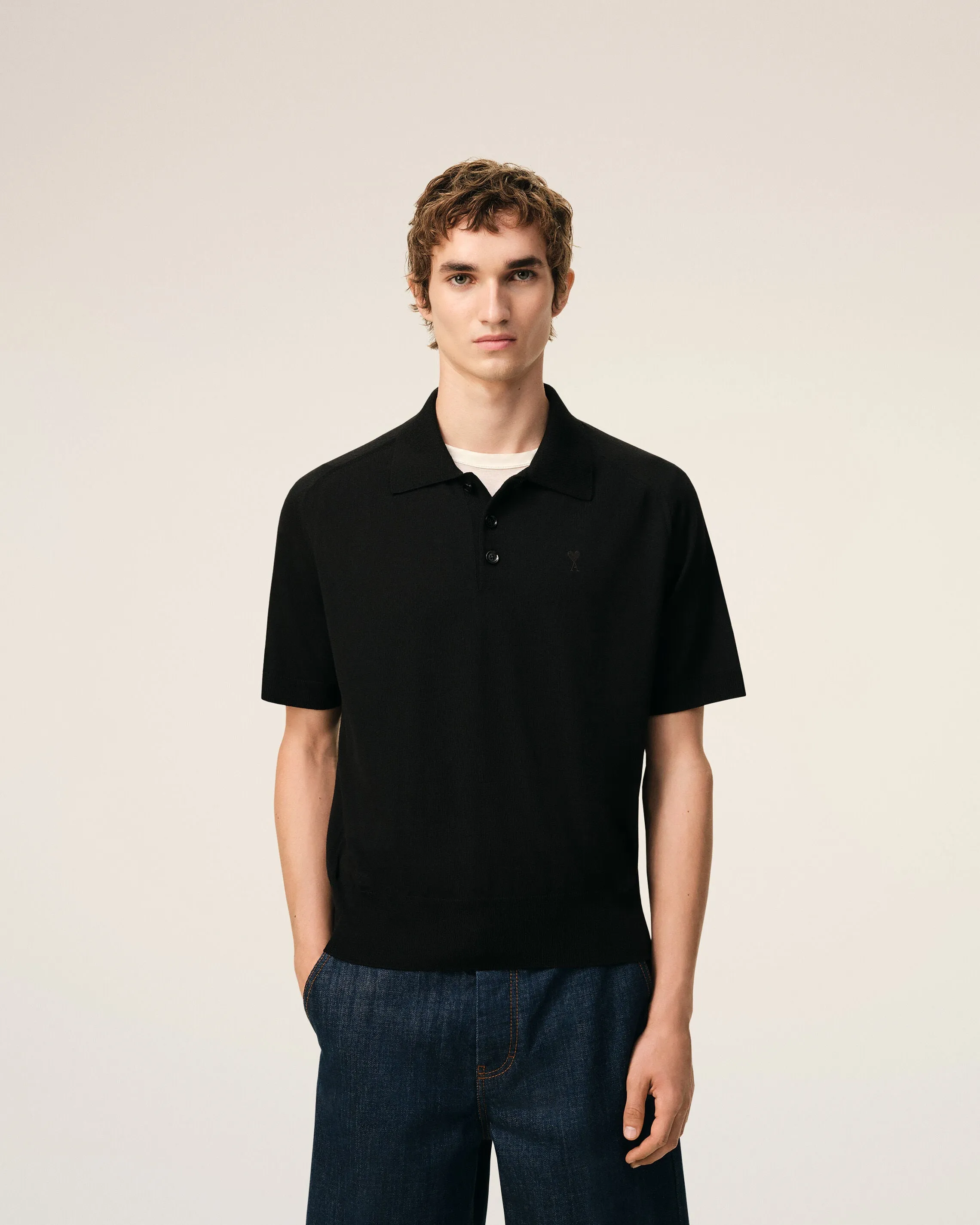 Polo Noir Manches Courtes Ami De Coeur en Laine sold by Ami product image thumbnail 3