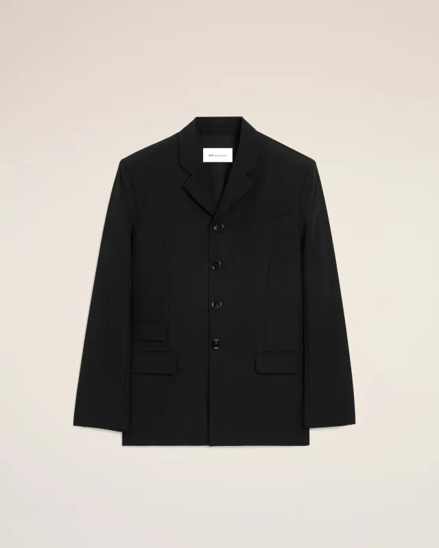 Veste Droite Simple Boutonnage Noire en Laine Vierge sold by Ami