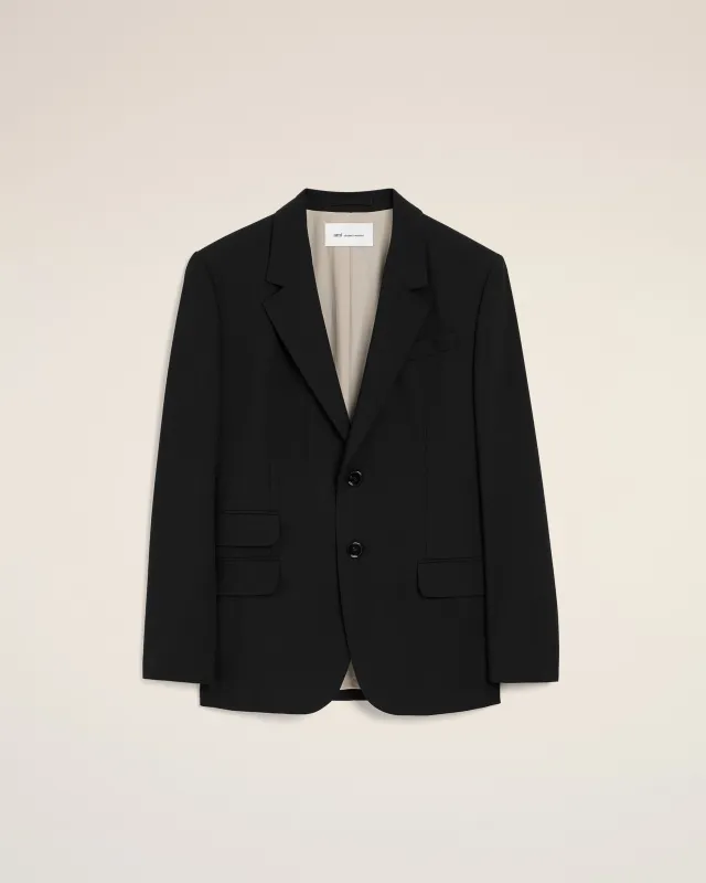 Veste Droite Simple Boutonnage Noire en Laine Vierge sold by Ami