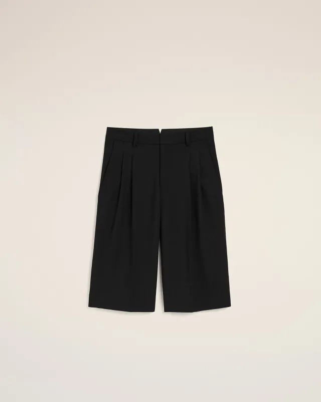 Bermuda Large Noir Taille Basse en Laine Vierge sold by Ami