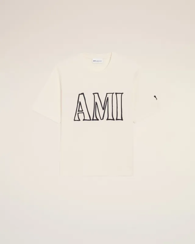 T-shirt Blanc Imprimé Ami Paris en Coton made by Ami