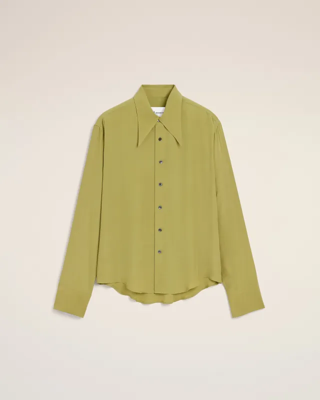 Chemise Ajustée Verte Col En Pointe en Soie Mélangée sold by Ami