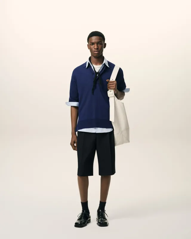 Polo Bleu Manches Courtes Ami De Coeur en Laine Fine sold by Ami