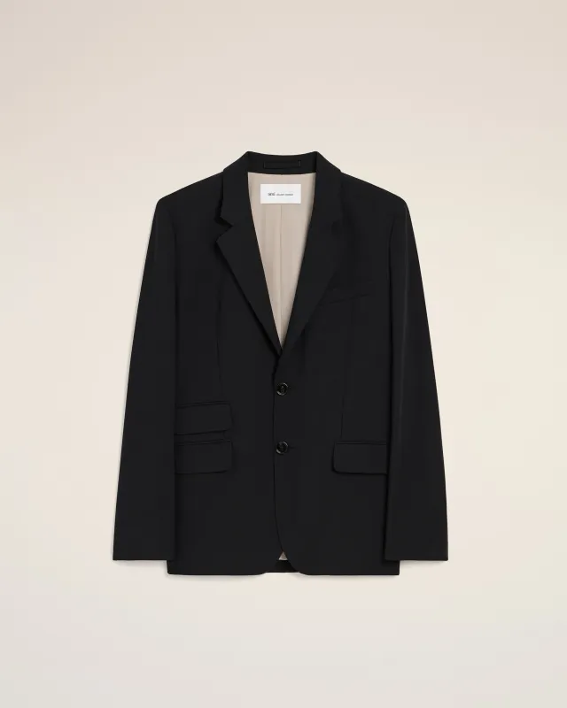Veste Boxy Simple Boutonnage Noire en Laine Vierge made by Ami