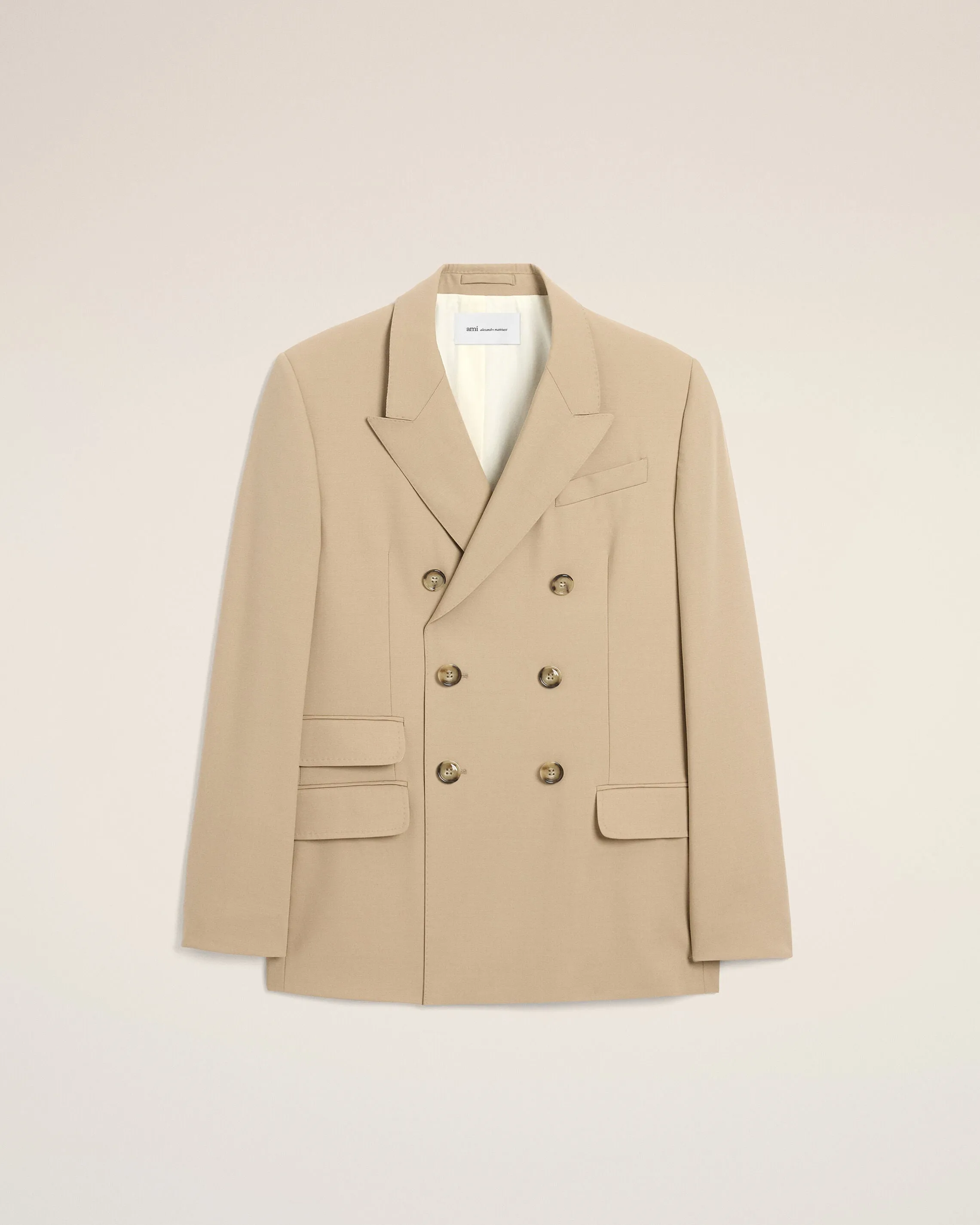 Veste Droite Double Boutonnage Beige en Laine Vierge sold by Ami