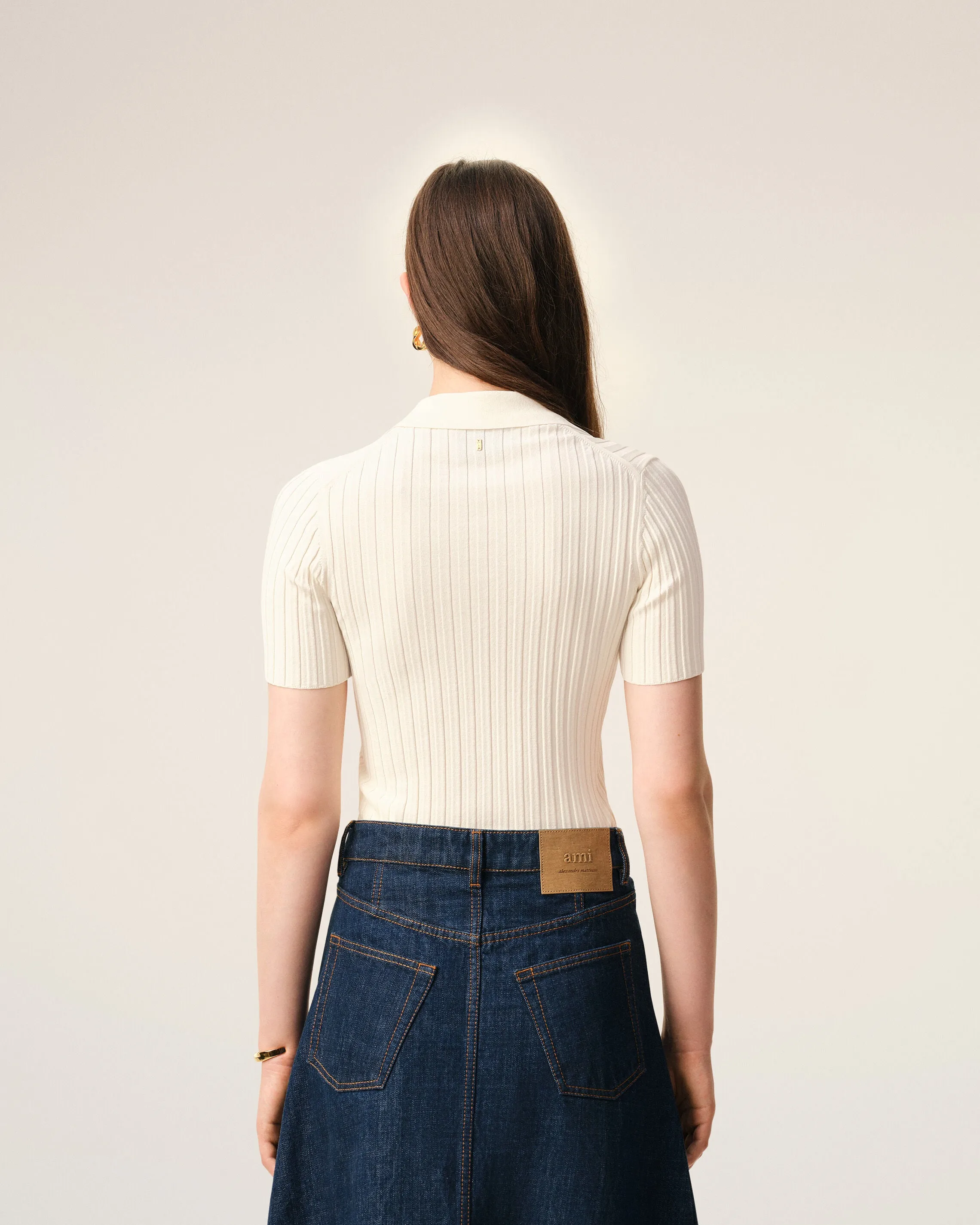 Polo Blanc Manches Courtes en Maille sold by Ami product image thumbnail 5