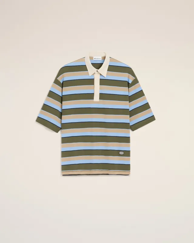 Polo Rayé Bleu Empiècement Ami en Coton made by Ami