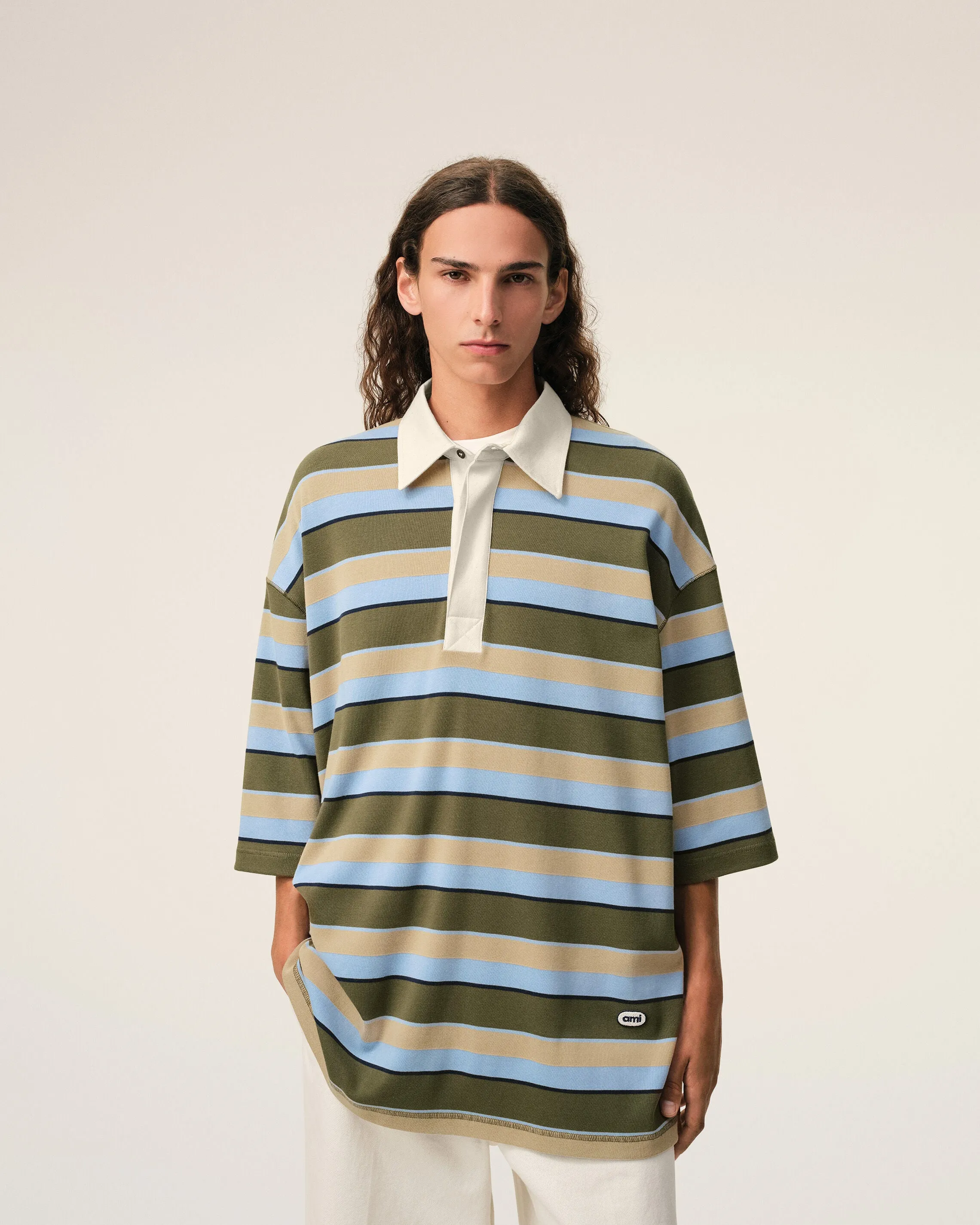 Polo Rayé Bleu Empiècement Ami en Coton sold by Ami product image thumbnail 3
