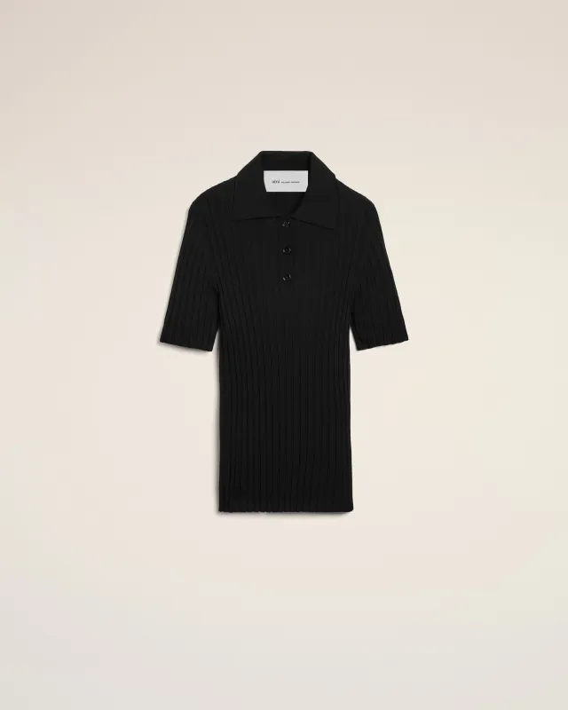 Polo Noir Manches Courtes en Maille made by Ami