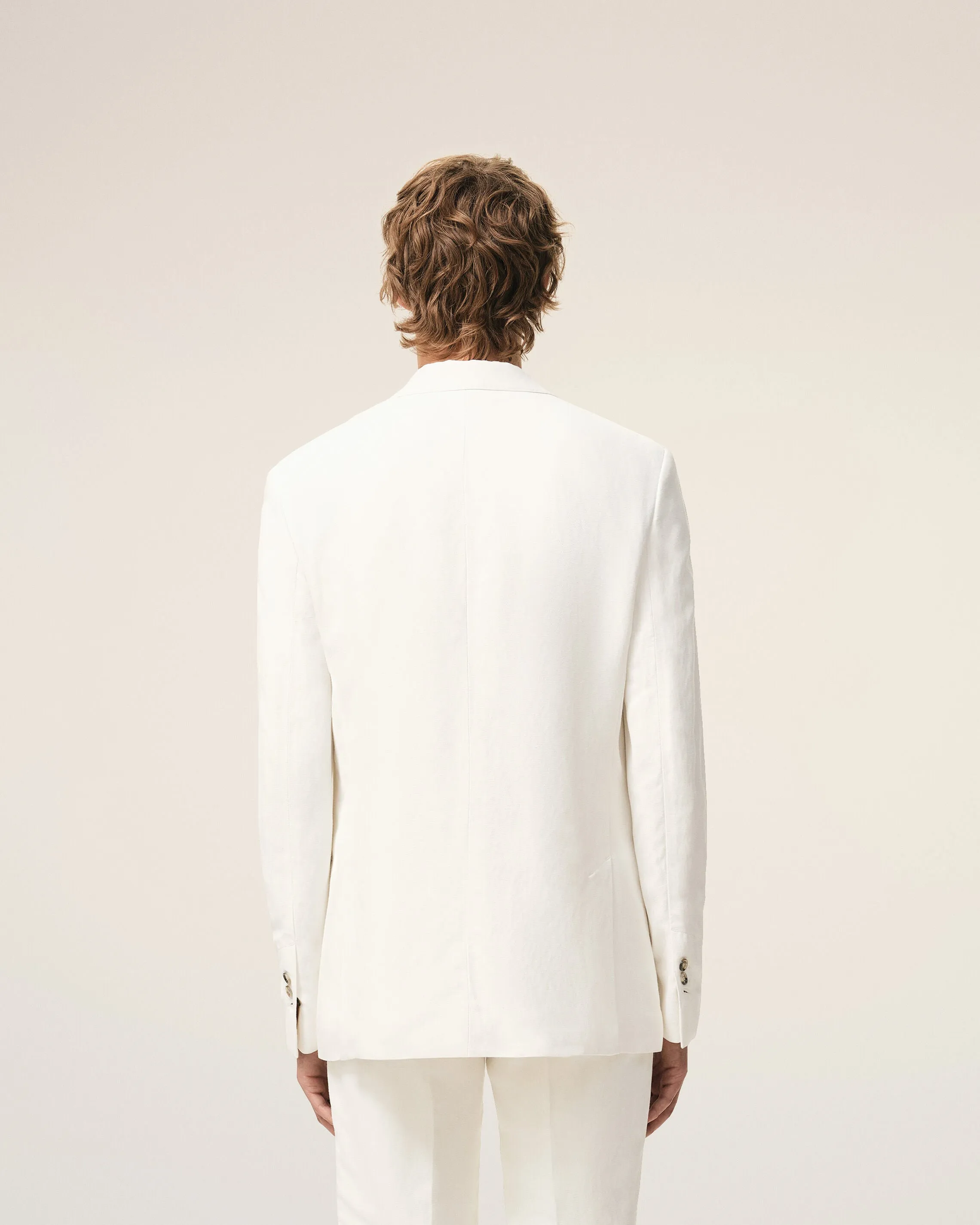 Veste Droite Simple Boutonnage Blanche en Lin Mélangé sold by Ami product image thumbnail 5