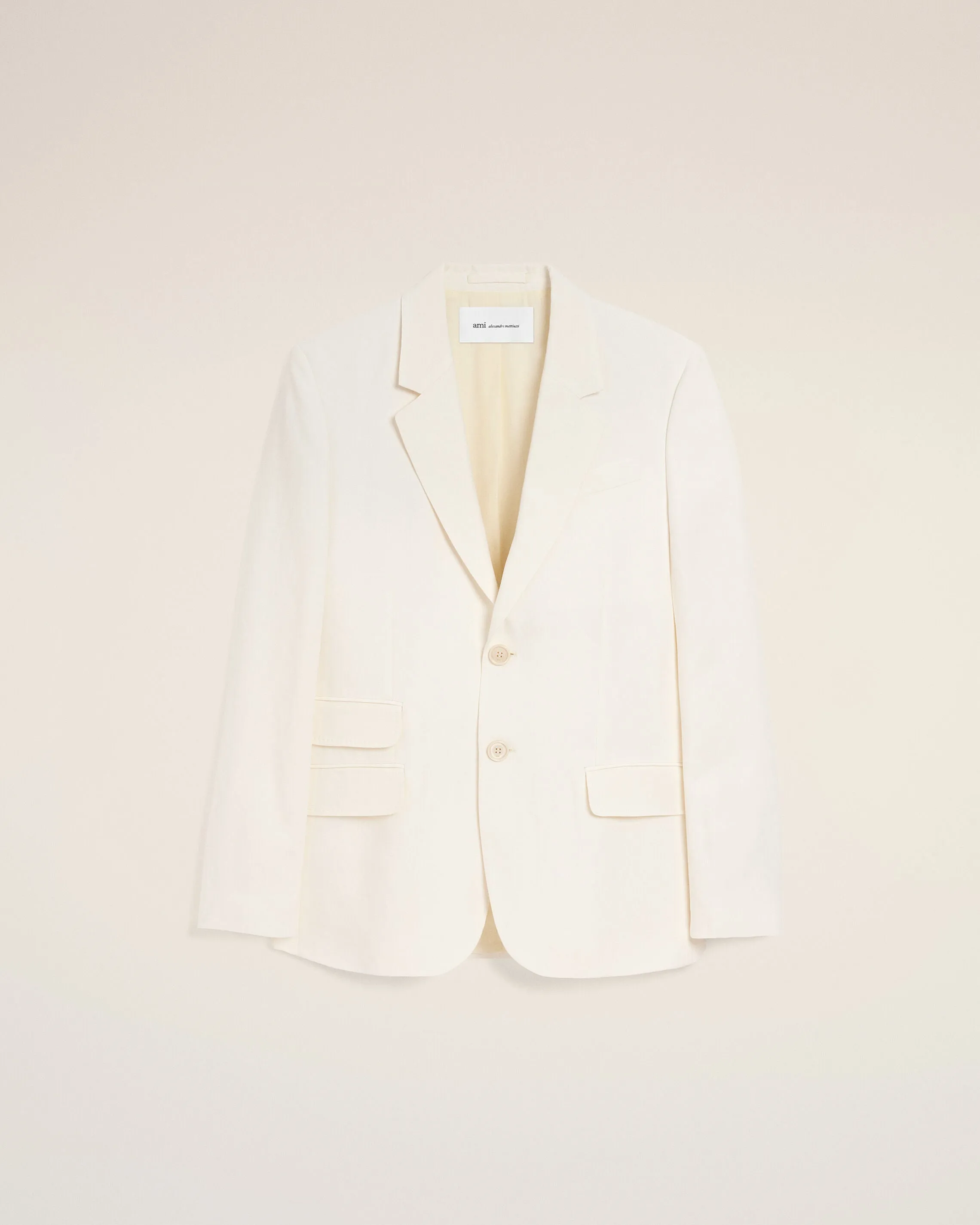 Veste Droite Simple Boutonnage Blanche en Lin Mélangé sold by Ami