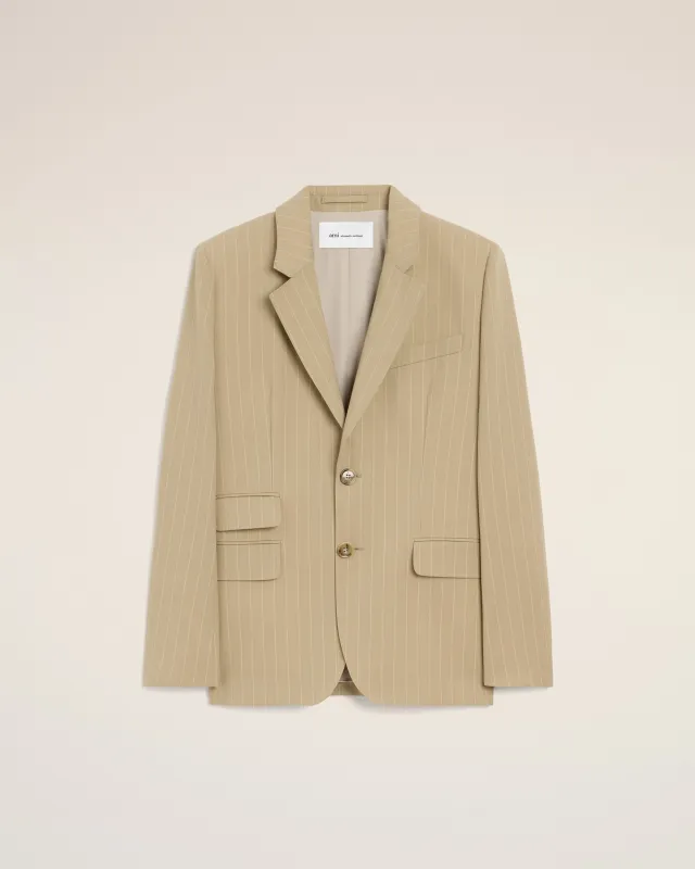 Veste Boxy Simple Boutonnage Beige en Laine Vierge made by Ami