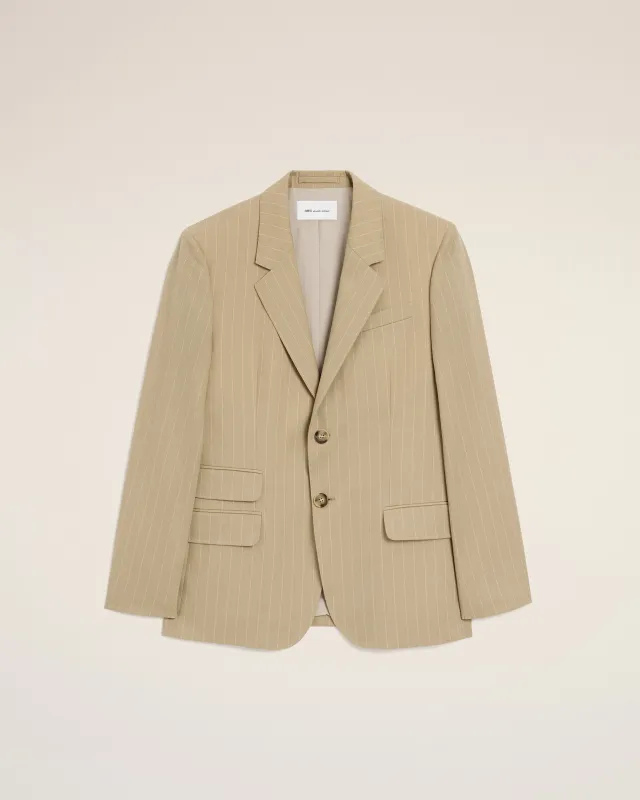 Veste Droite Simple Boutonnage Beige en Laine Vierge made by Ami