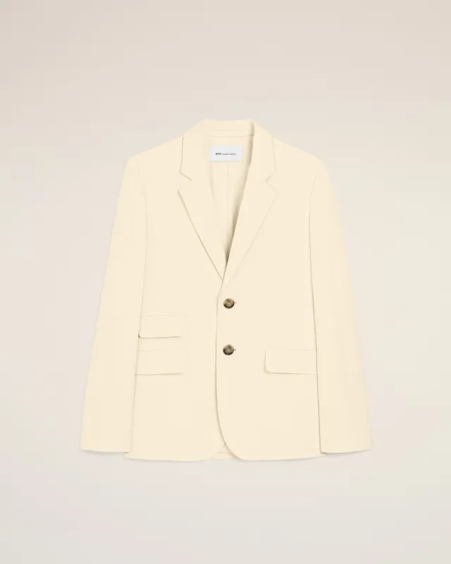 Veste boxy simple boutonnage blanche en coton et lin made by Ami