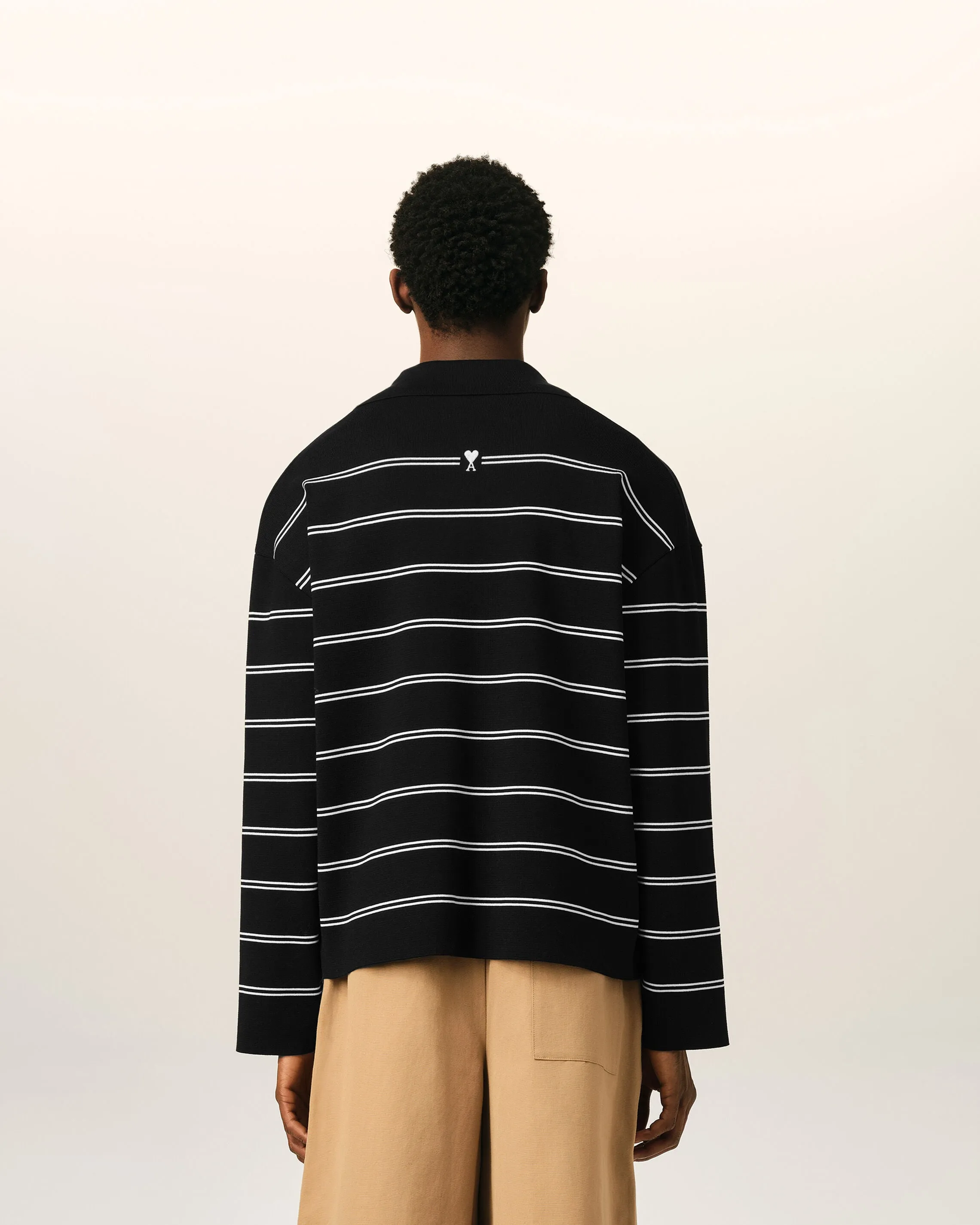 Polo noir à rayures en coton patch Ami sold by Ami product image thumbnail 5