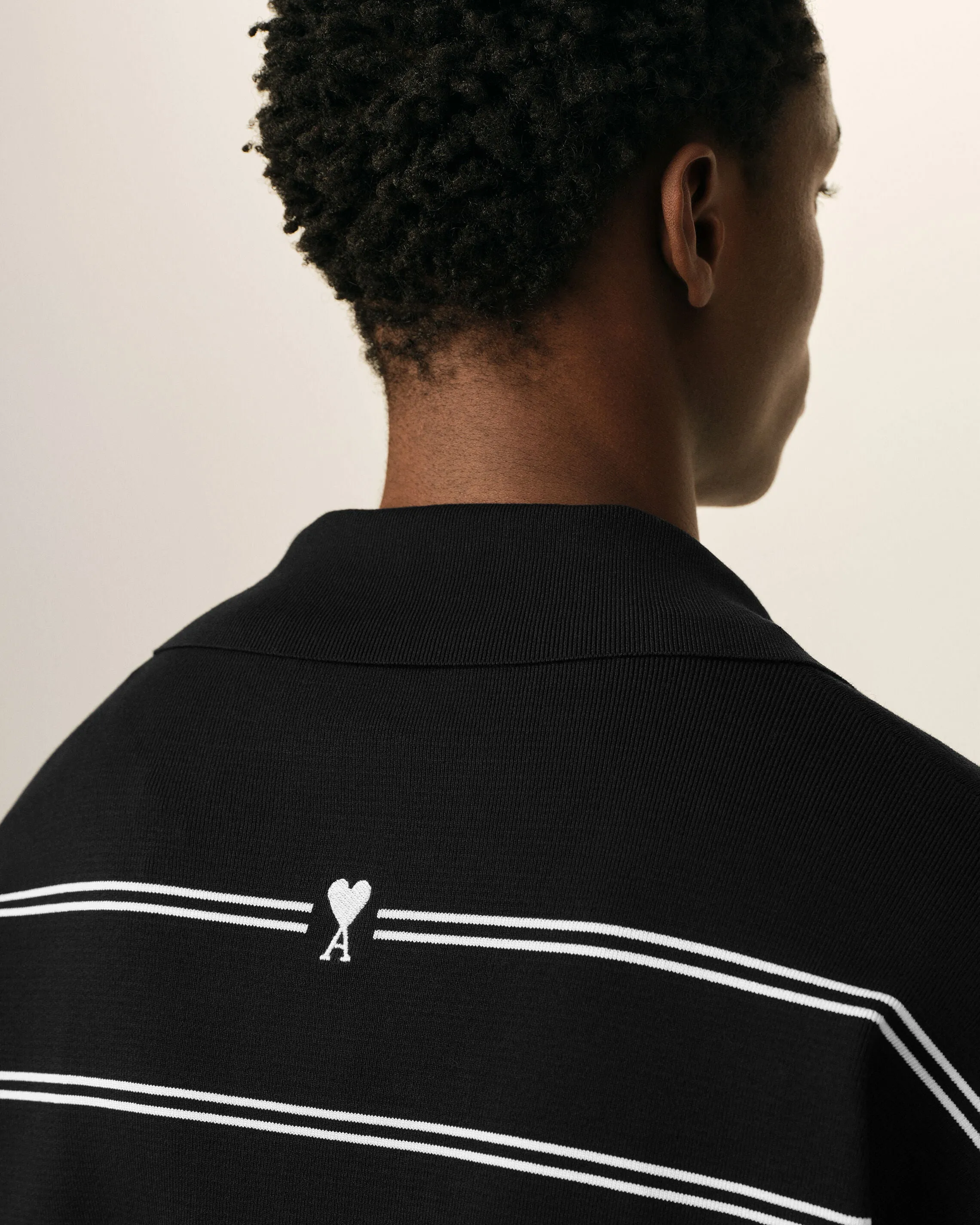 Polo noir à rayures en coton patch Ami sold by Ami product image thumbnail 4