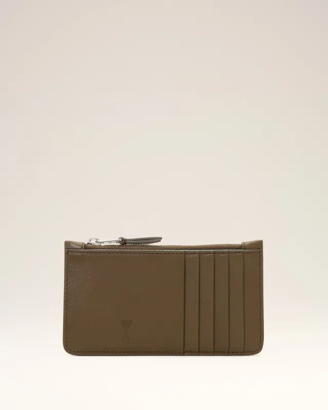 Porte-cartes zippé marron en cuir de vachette Ami de Coeur made by Ami