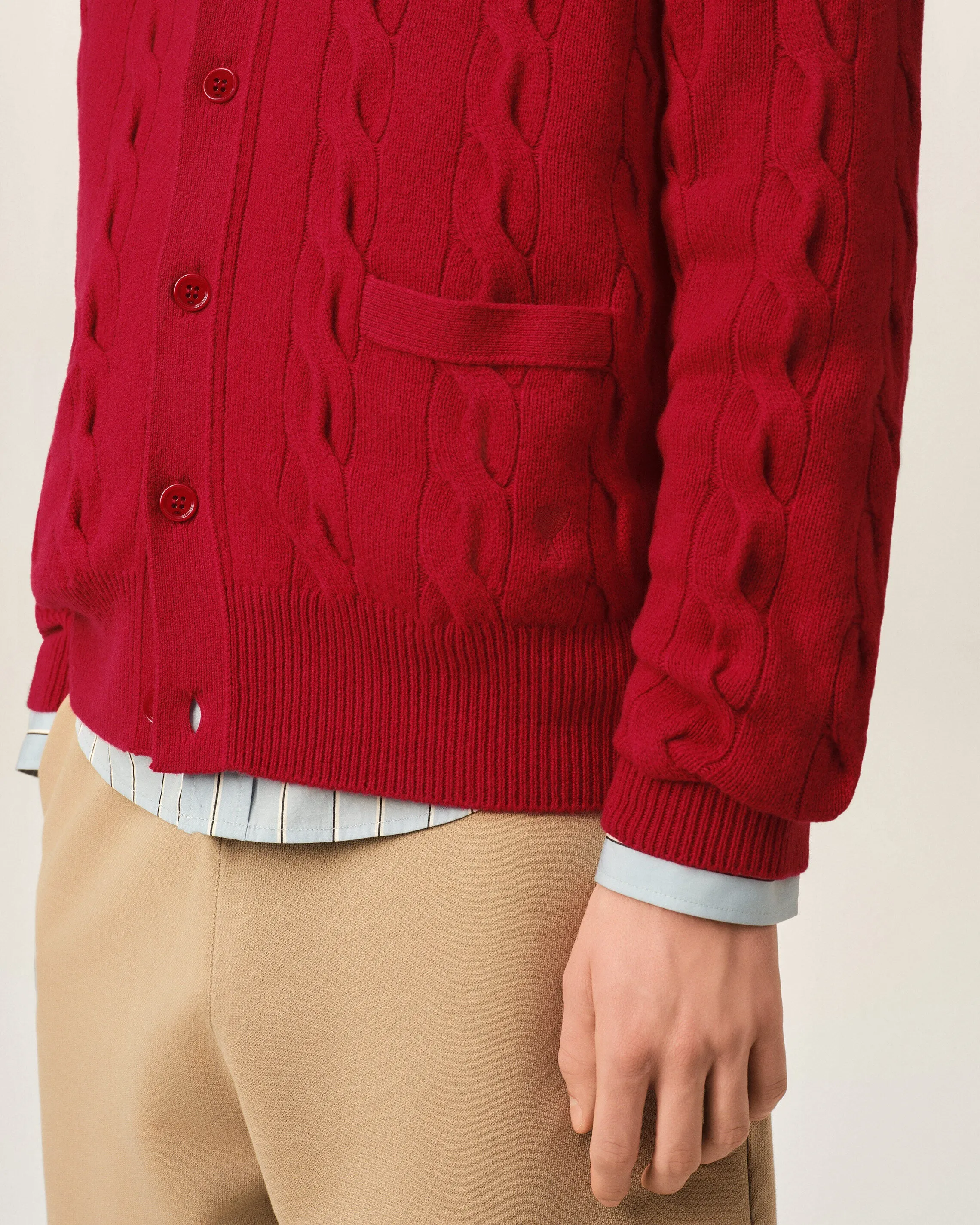 Cardigan torsadé rouge en laine sold by Ami product image thumbnail 4