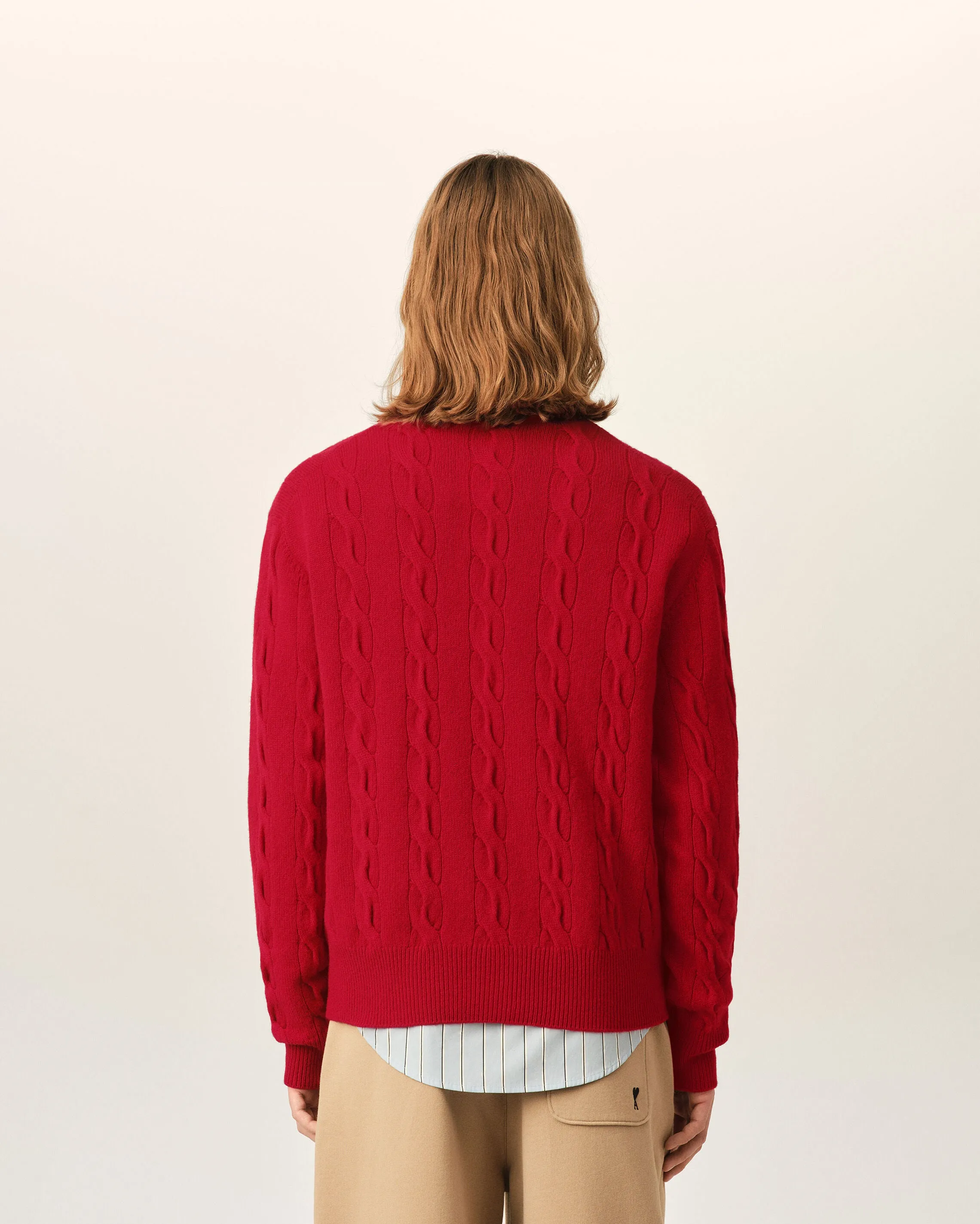 Cardigan torsadé rouge en laine sold by Ami product image thumbnail 5