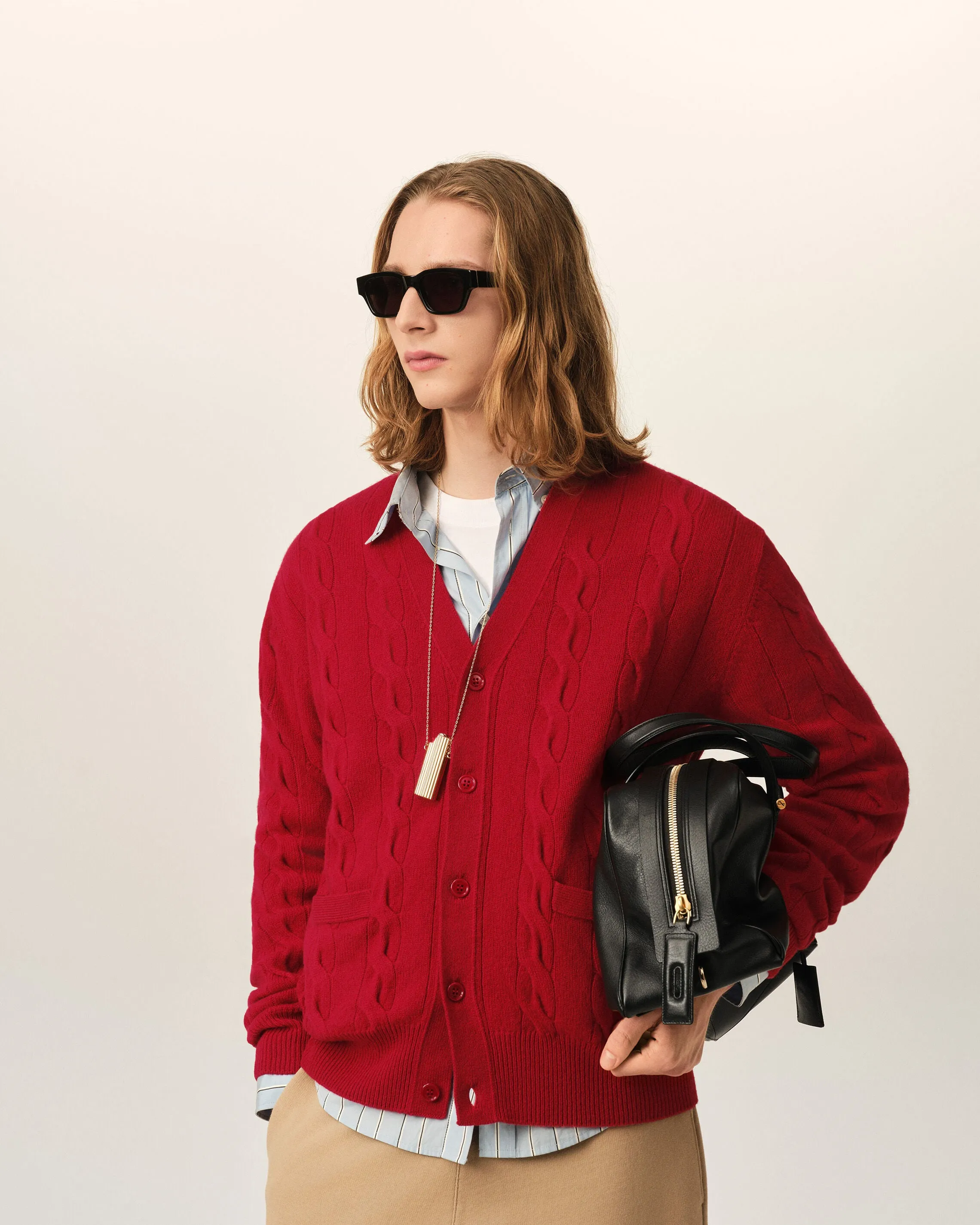 Cardigan torsadé rouge en laine sold by Ami product image thumbnail 2