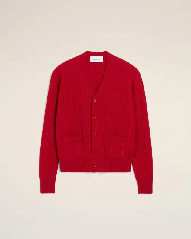 Cardigan torsadé rouge en laine made by Ami