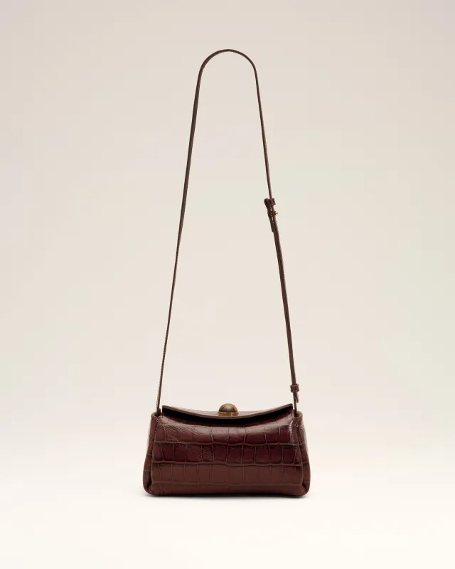 Mini Sac Carrousel marron en cuir de veau embossé crocodile made by Ami