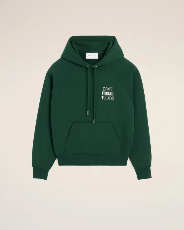 Hoodie vert en coton "Don't forget to love" made by Ami